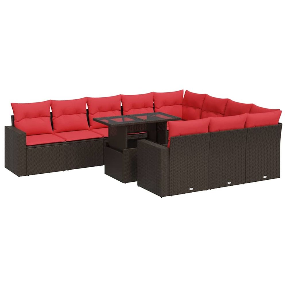 Ensemble de canapés de jardin 11 pcs et coussins rotin acacia