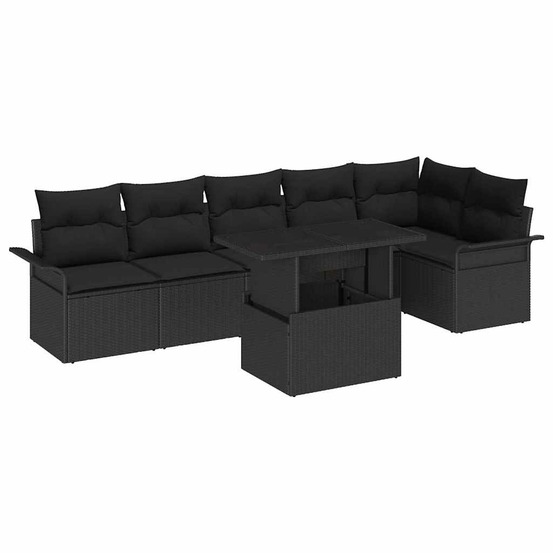 Ensemble de canapé de jardin avec coussin 7 pcs noir poly rotin