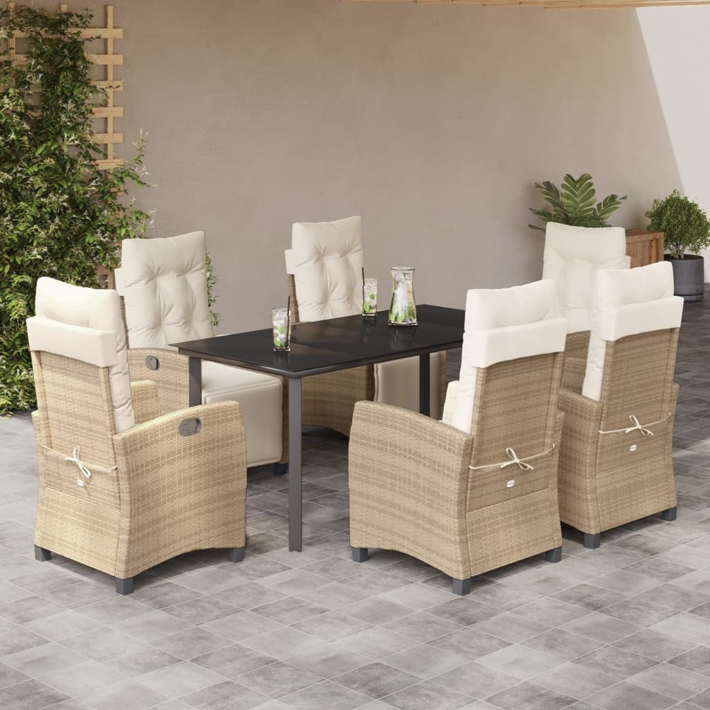Ensemble à manger de jardin et coussins 7 pcs beige poly rotin