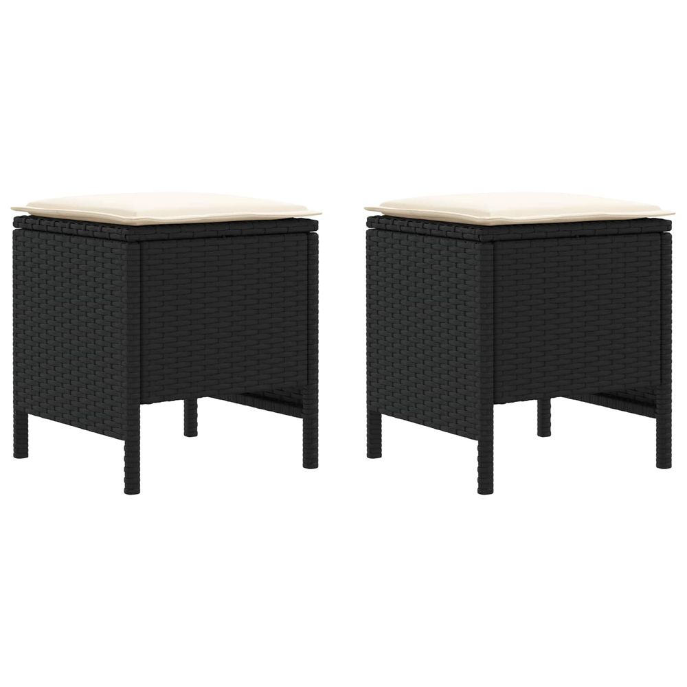 2 pc pouf de jardin rotin pe noir et crème