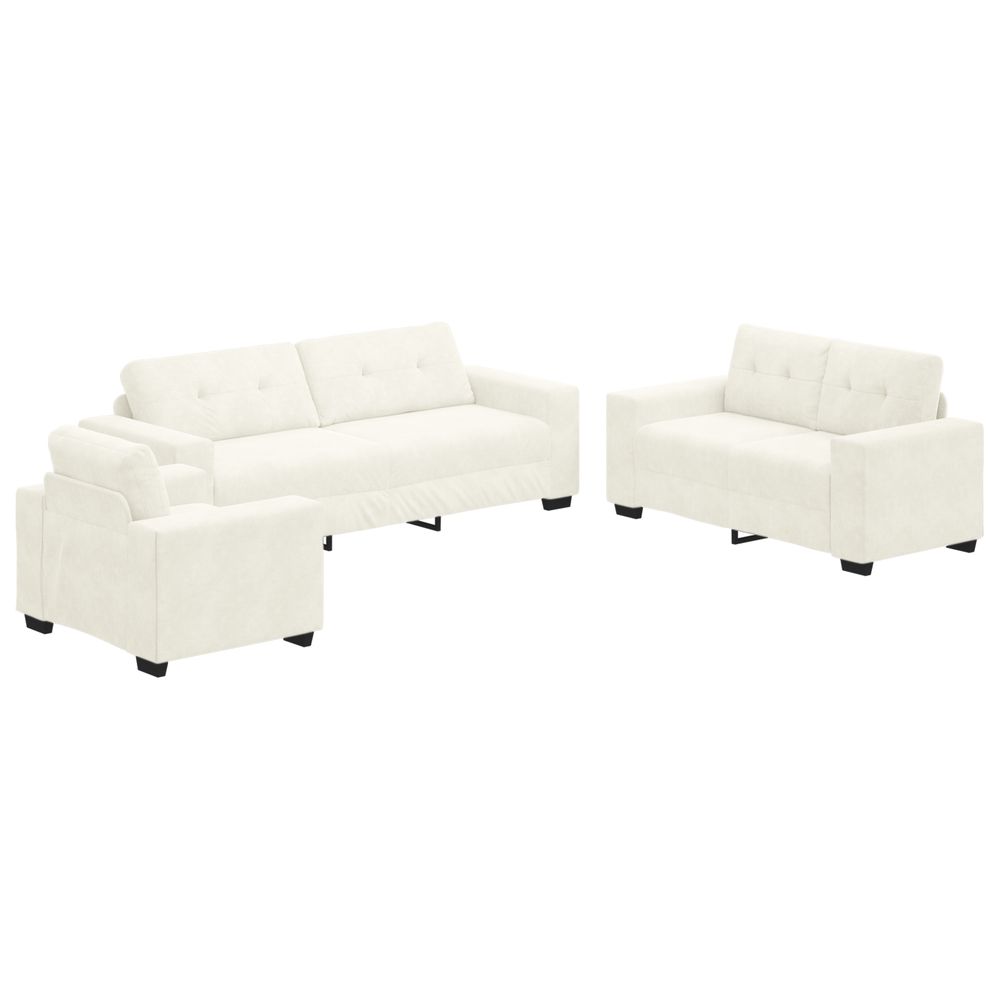 Ensemble de canapé 3 pièces avec coussins en velours crème