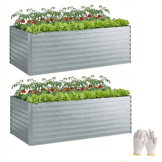 Lot de 2 carrés potagers acier galvanisé jardin bord sécurisé 180x90x60