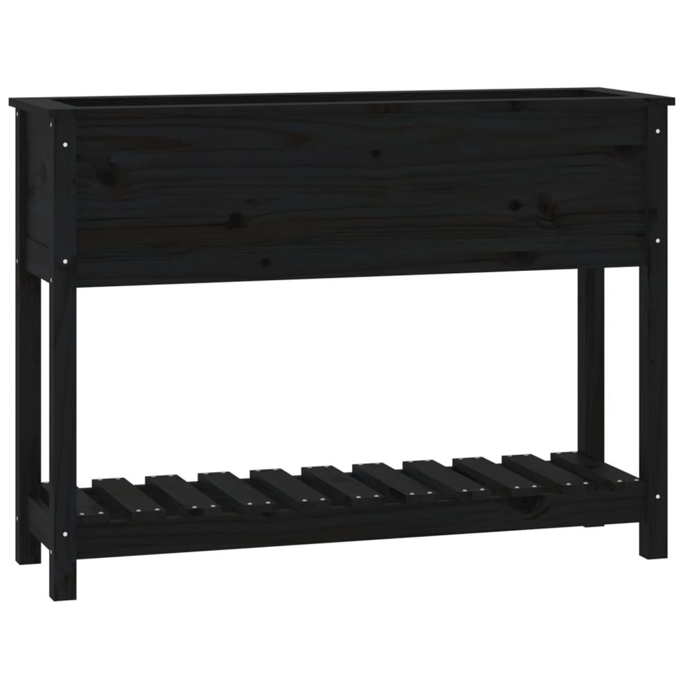 Jardinière d'extérieur avec étagère noir 111,5x34,5x81cm bois massif de pin