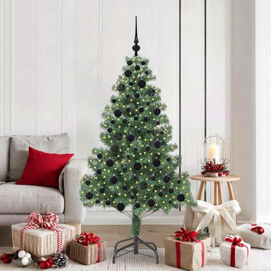 Sapin artificiel conique 180 cm intérieur/extérieur, illuminé par 300 led et kit déco inclus
