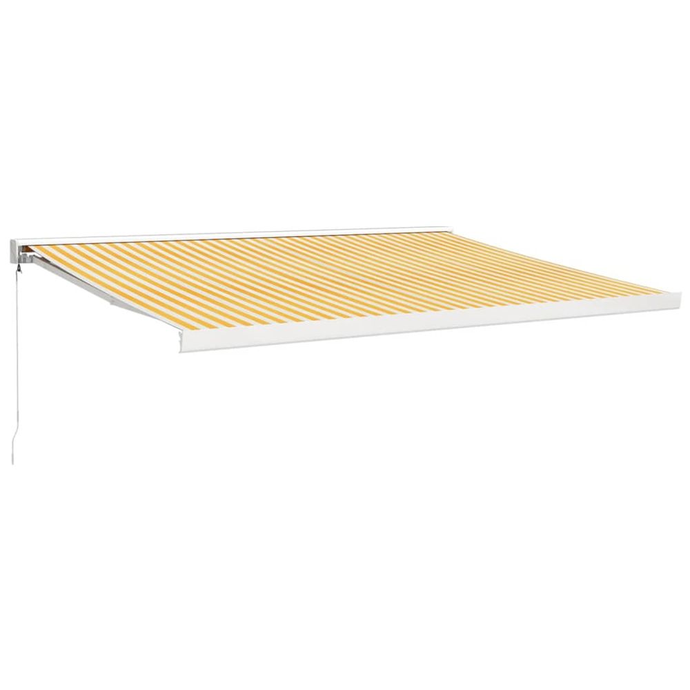 Auvent rétractable jaune et blanc avec cadre blanc 4,5 × 3 m