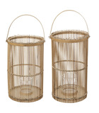 Lot de 2 lanternes photophore en bambou bougeoirs en verre