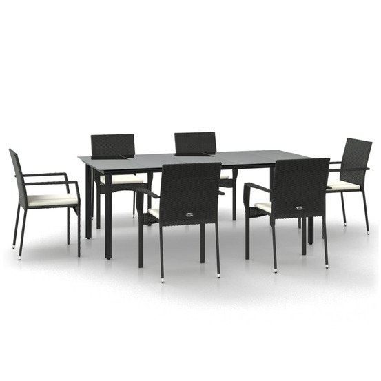 Ensemble à manger de jardin coussins 7pcs noir résine tressée