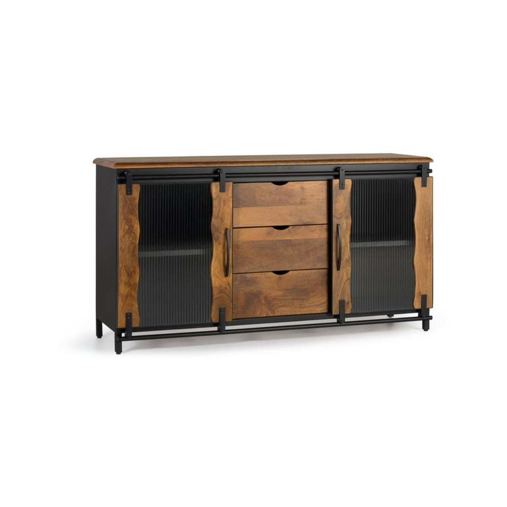 Buffet 3 tiroirs bois-fer noir - harielle décoration d'autrefois