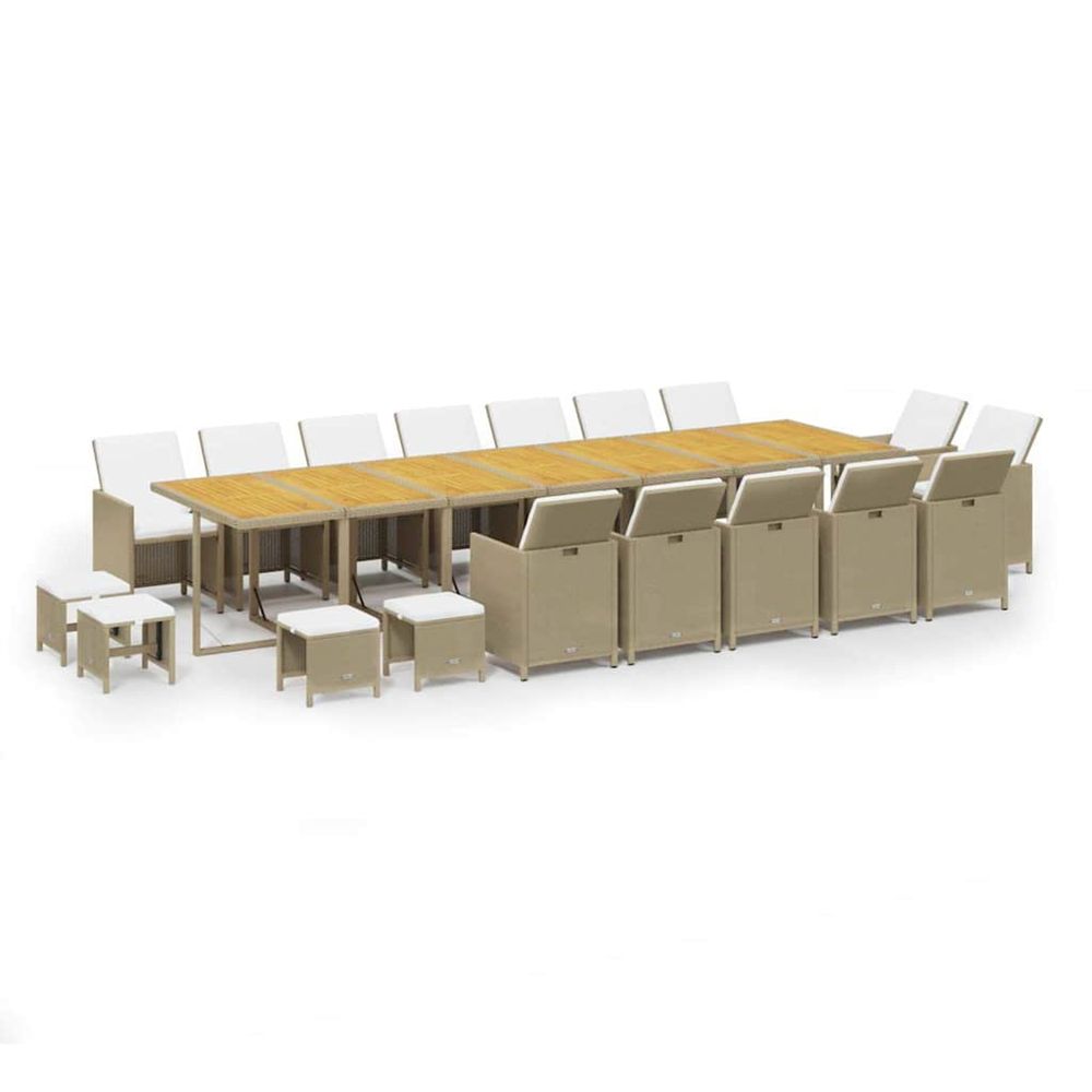Ensemble à manger de jardin coussins 19pcs beige résine tressée