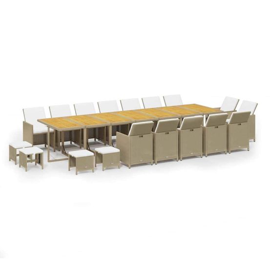 Ensemble à manger de jardin coussins 19pcs beige résine tressée