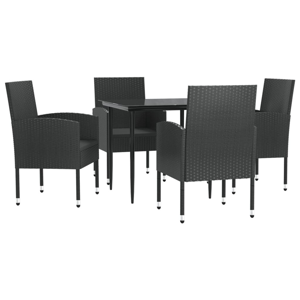 Ensemble à manger de jardin 5 pcs noir résine tressée et acier