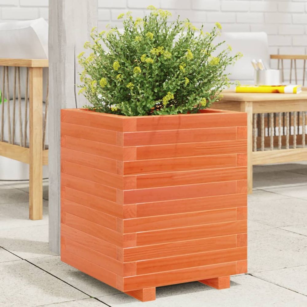 Jardinière carrée bois massif pour jardin terrasse balcon cire marron 40x40cm