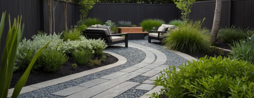 Aménagement d'un jardin sobre avec une allée de gravillon