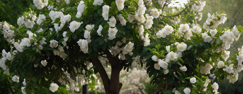 Arbre cognassier en fleur