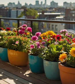 Plusieurs plantes de terrasses installer sur une terrasse de balcon 