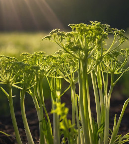 Gros plan sur des pousses de fenouil dans un potager