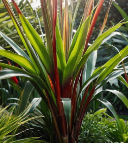 Plan serré sur un phormium planté dans un jardin