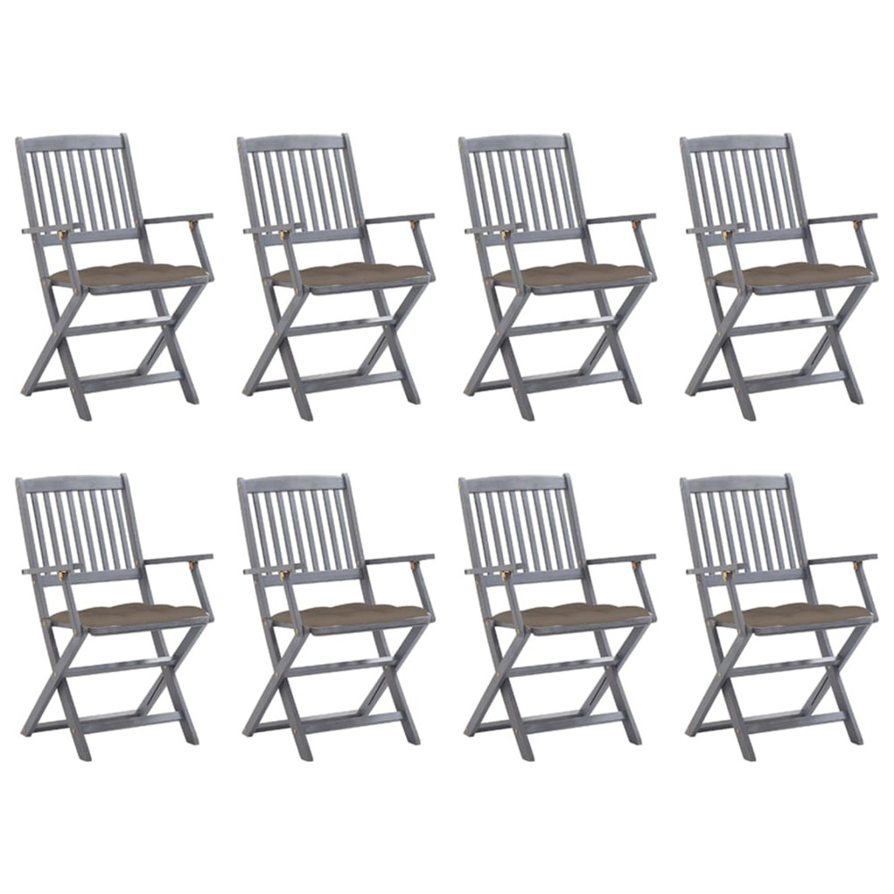 Chaises pliables d'extérieur lot de 8 et coussins bois d'acacia