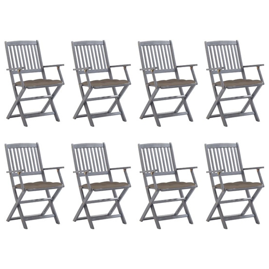 Chaises pliables d'extérieur lot de 8 et coussins bois d'acacia