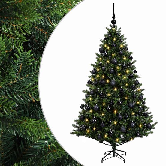 Arbre de noël artificiel avec boule 180 cm 300 led blanc chaud