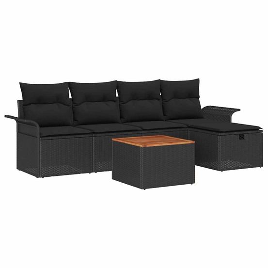 Ensemble de canapé de jardin avec coussin 6 pcs noir poly rotin