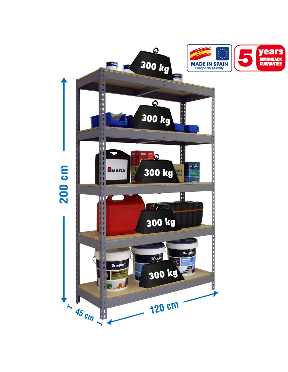 Etagère sans vis bricoforte 1204-5 chipboard gris/bois gris/bois 2000x1200x450 - simonrack
