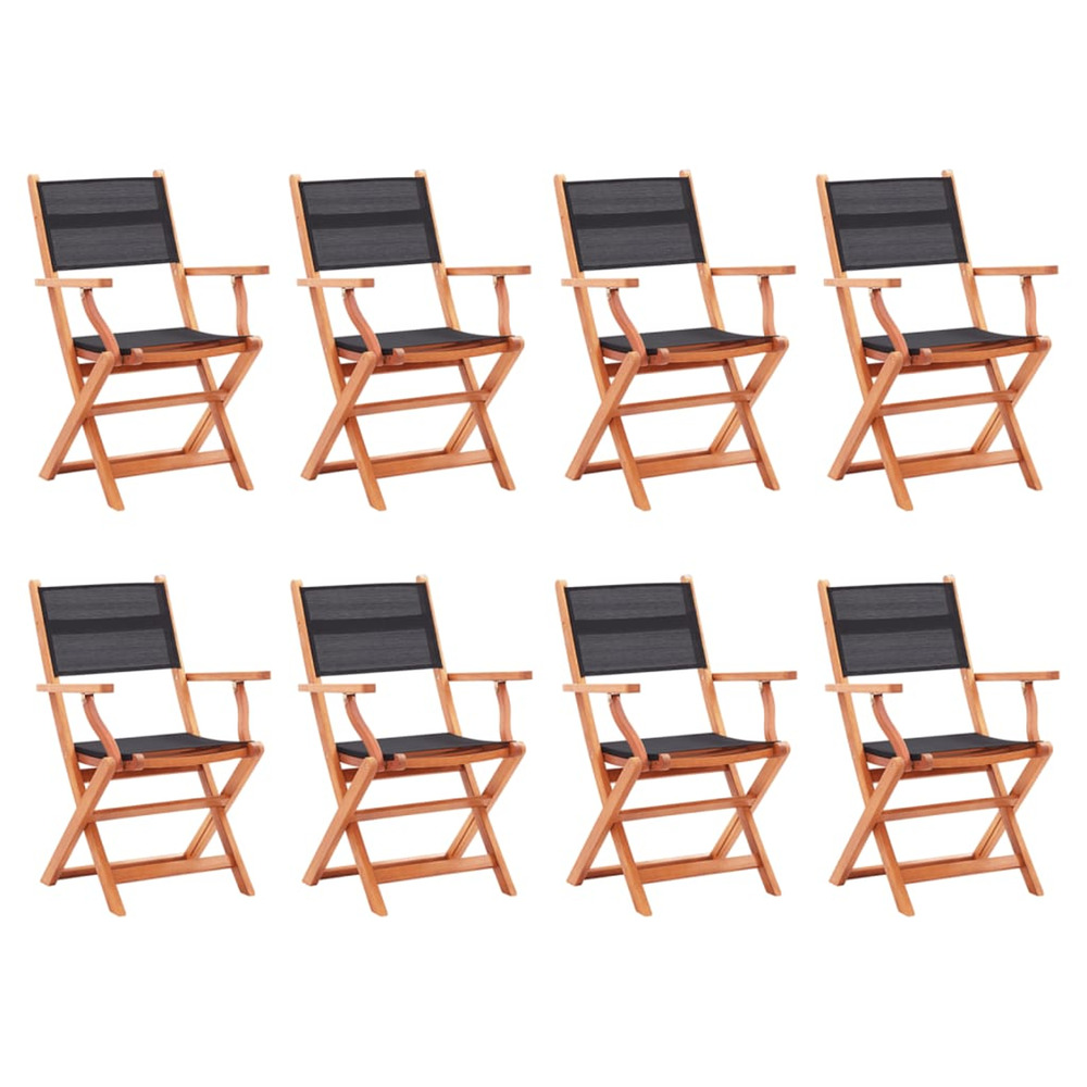 Chaises pliables de jardin lot de 8 noir eucalyptus textilène