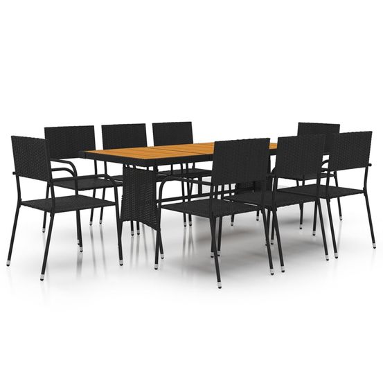 Ensemble à manger d'extérieur 9 pcs résine tressée noir