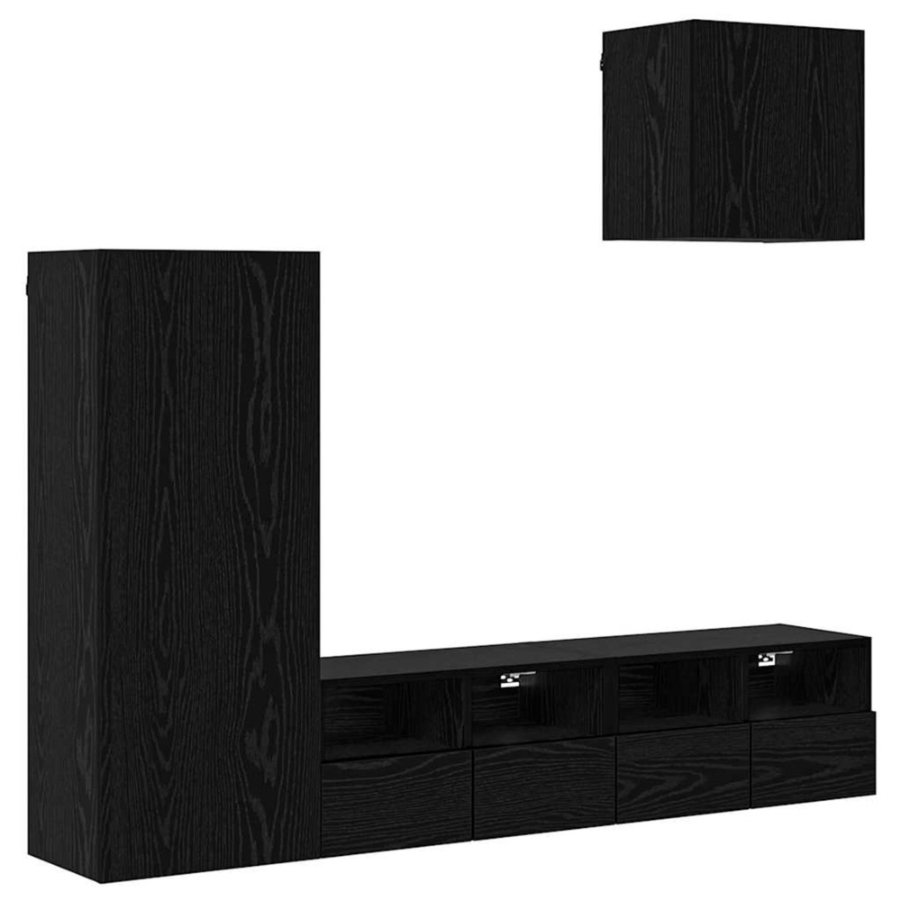 Meubles tv muraux 4 pcs chêne noir bois d'ingénierie