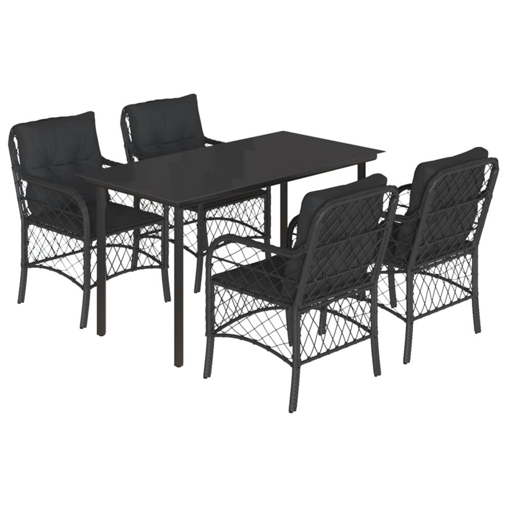 Ensemble à manger de jardin coussins 5pcs noir résine tressée