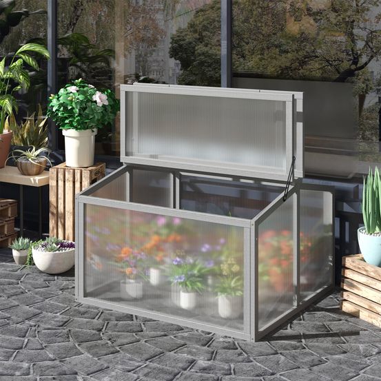 Châssis de jardin en pin et polycarbonate 90 x 80 x 58 cm gris clair pour semis - comfortxl outdoor living