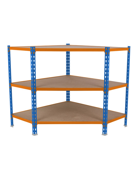 Etagère légère sans vis maderclick corner 3/300 900 bleu/orang/bois bleu/orange/bois 900x900x300 - simonrack