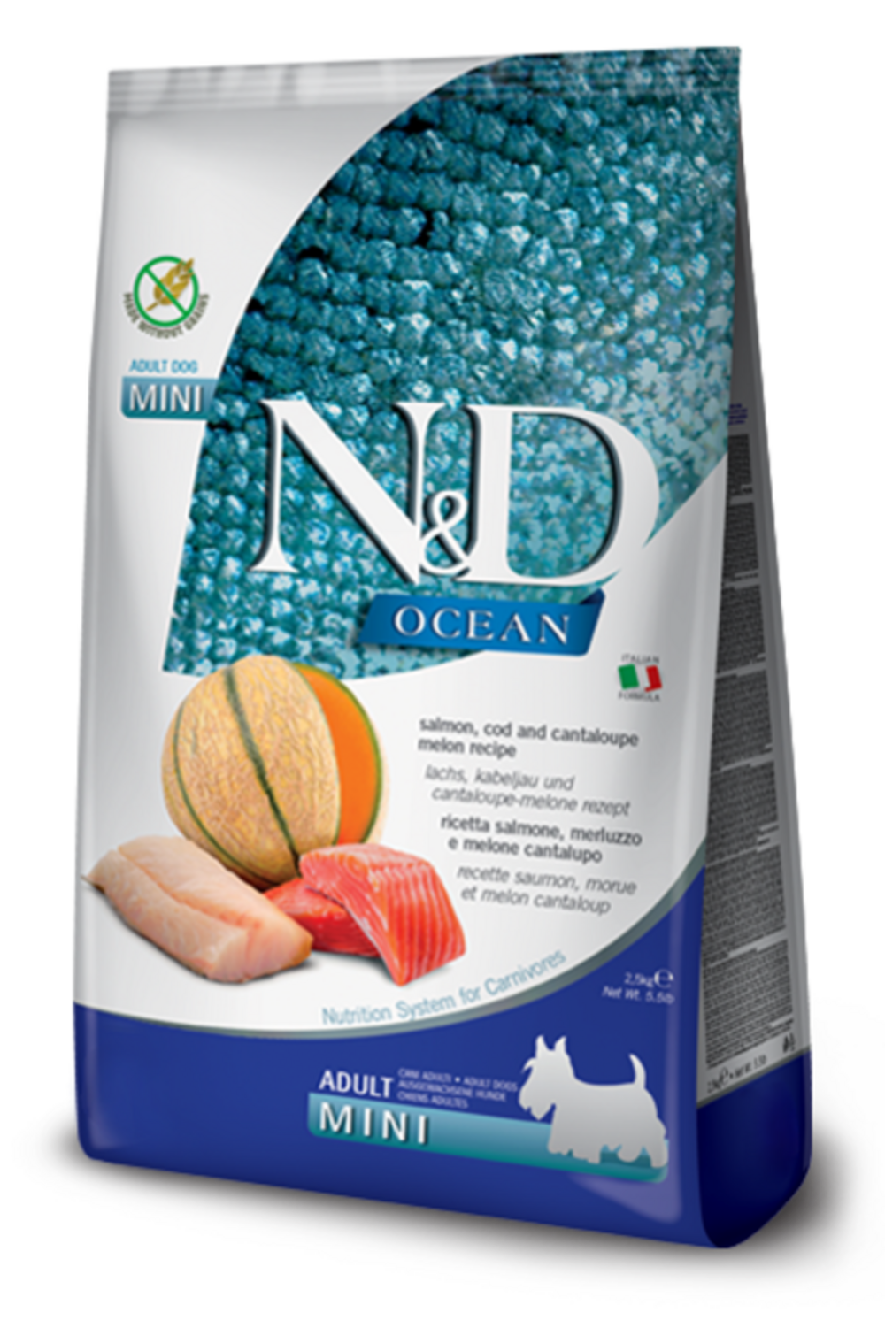 Croquettes n&d ocean saumon, morue & melon chien mini 2,5 kg