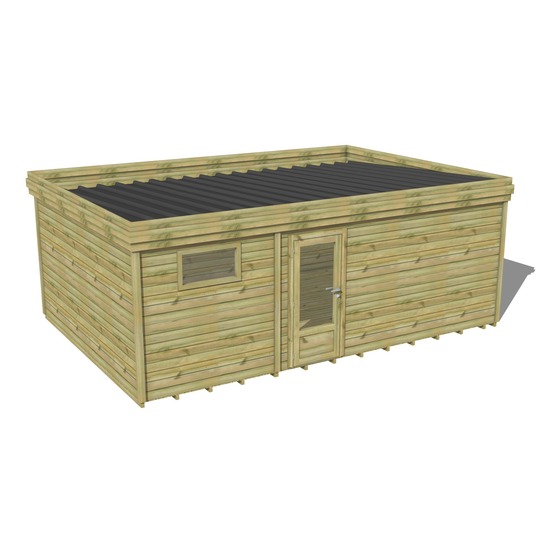 Abri de jardin bois pin traité autoclave 27mm - 6,89x4,34m / 30m2 - bac acier - plancher bois