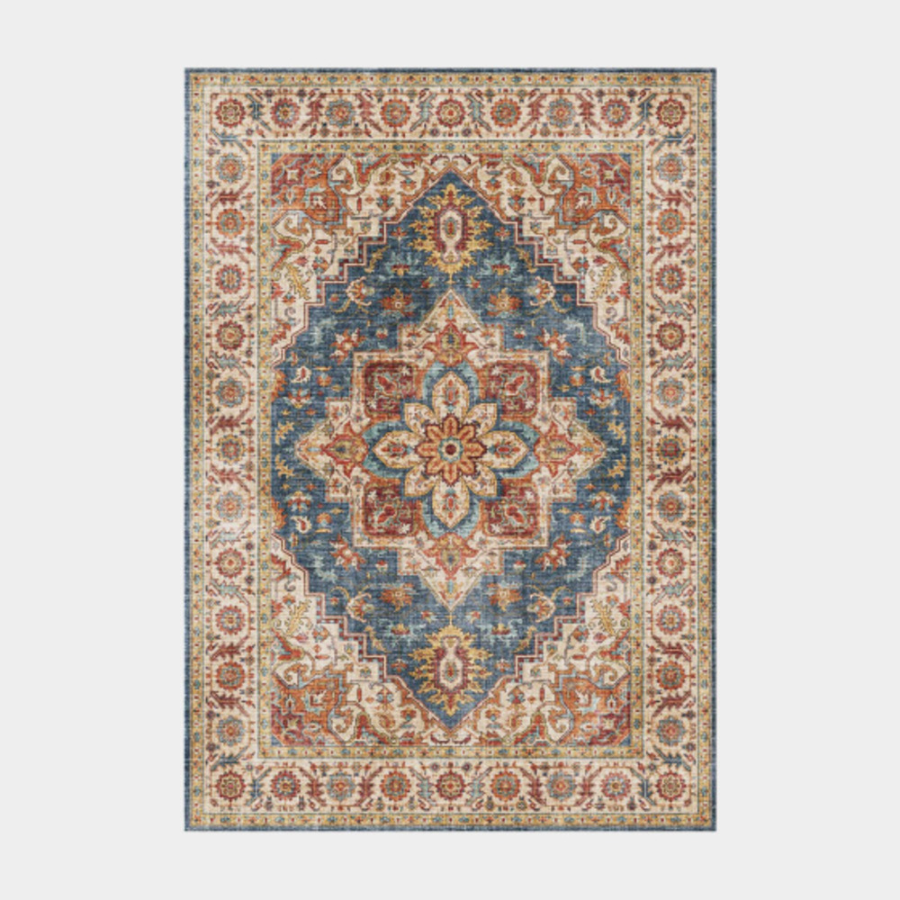 Tapis doux à motif oriental - leïla - marron et bleu - 200 x 290 cm