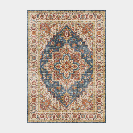 Tapis doux à motif oriental - leïla - marron et bleu - 200 x 290 cm