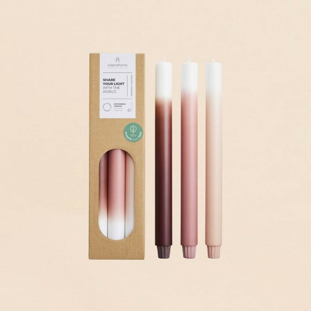 Set de 3 bougies dégradées rose parme / violet 30cm