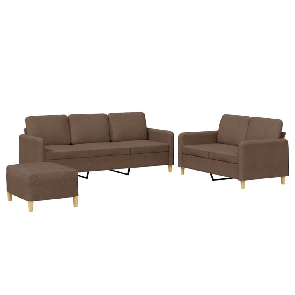 Ensemble de canapés 3 pcs avec coussins marron tissu