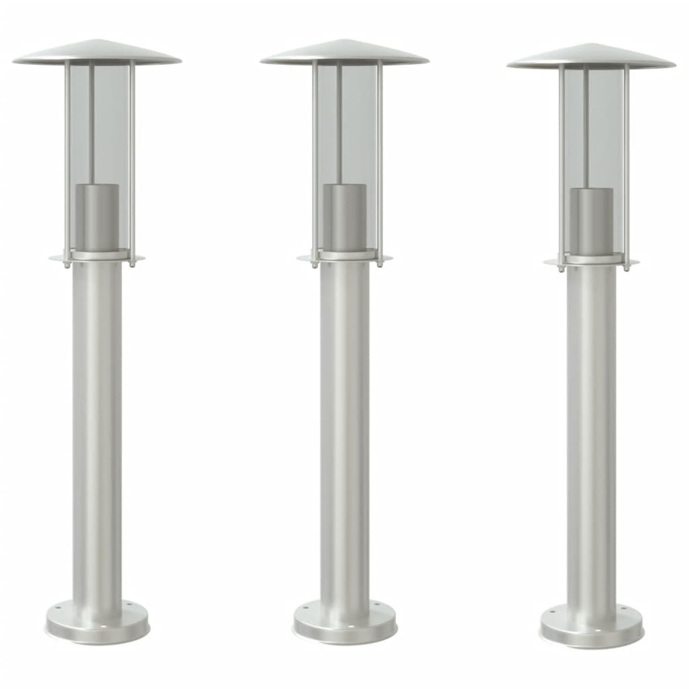 Lampadaires d'extérieur 3 pcs argenté 60 cm acier inoxydable