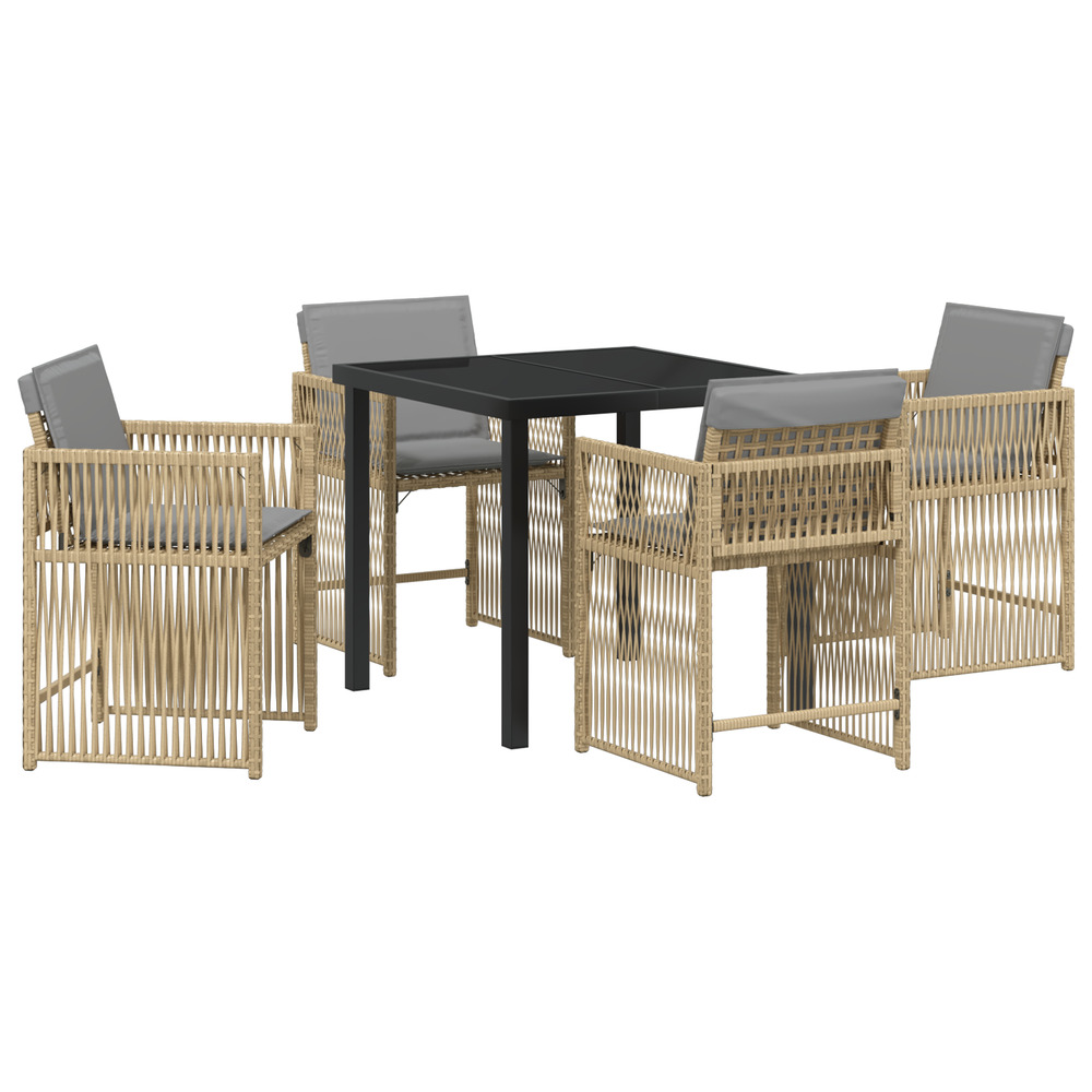 Ensemble de salle à manger de jardin de 5 pièces avec coussins beige poly rattan