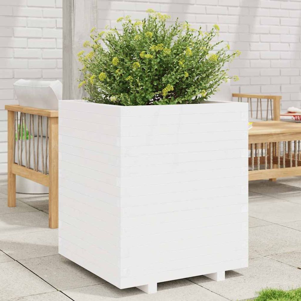 Grand carré potager sur pieds pin massif pour jardin blanc 60x60x72,5 cm
