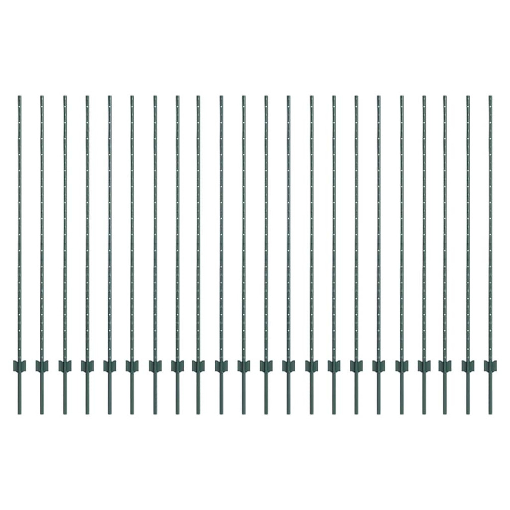 Poteau de clôture. 22 pcs vert 200 cm acier