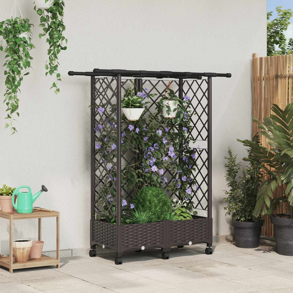 Jardinière surélevée pp balcon treillis et toit marron 124cm