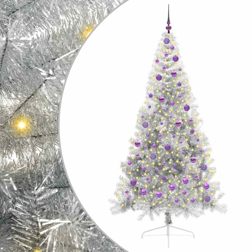 Sapin de noël artificiel pré-éclairé argent 210 cm pet