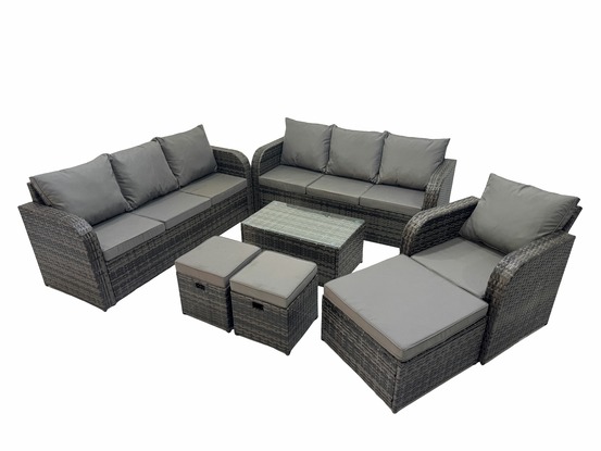 10 places ensemble de canapés en rotin salon de jardin avec table basse rectangulaire canapé 3 places 3 tabourets gris foncé mixte