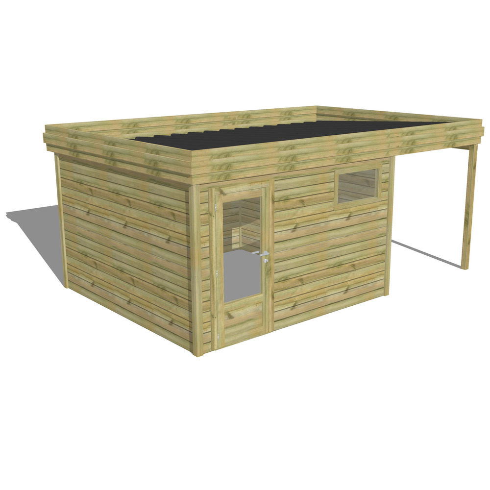 Abri de jardin bois pin traité autoclave 27mm - 5,44x3,44m / 19m2 - bac acier - abri français