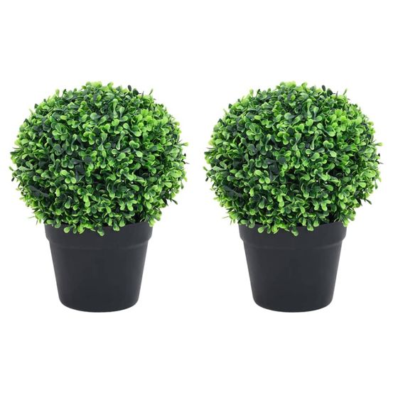 Plantes de buis artificiel 2 pcs avec pots boule vert 37 cm