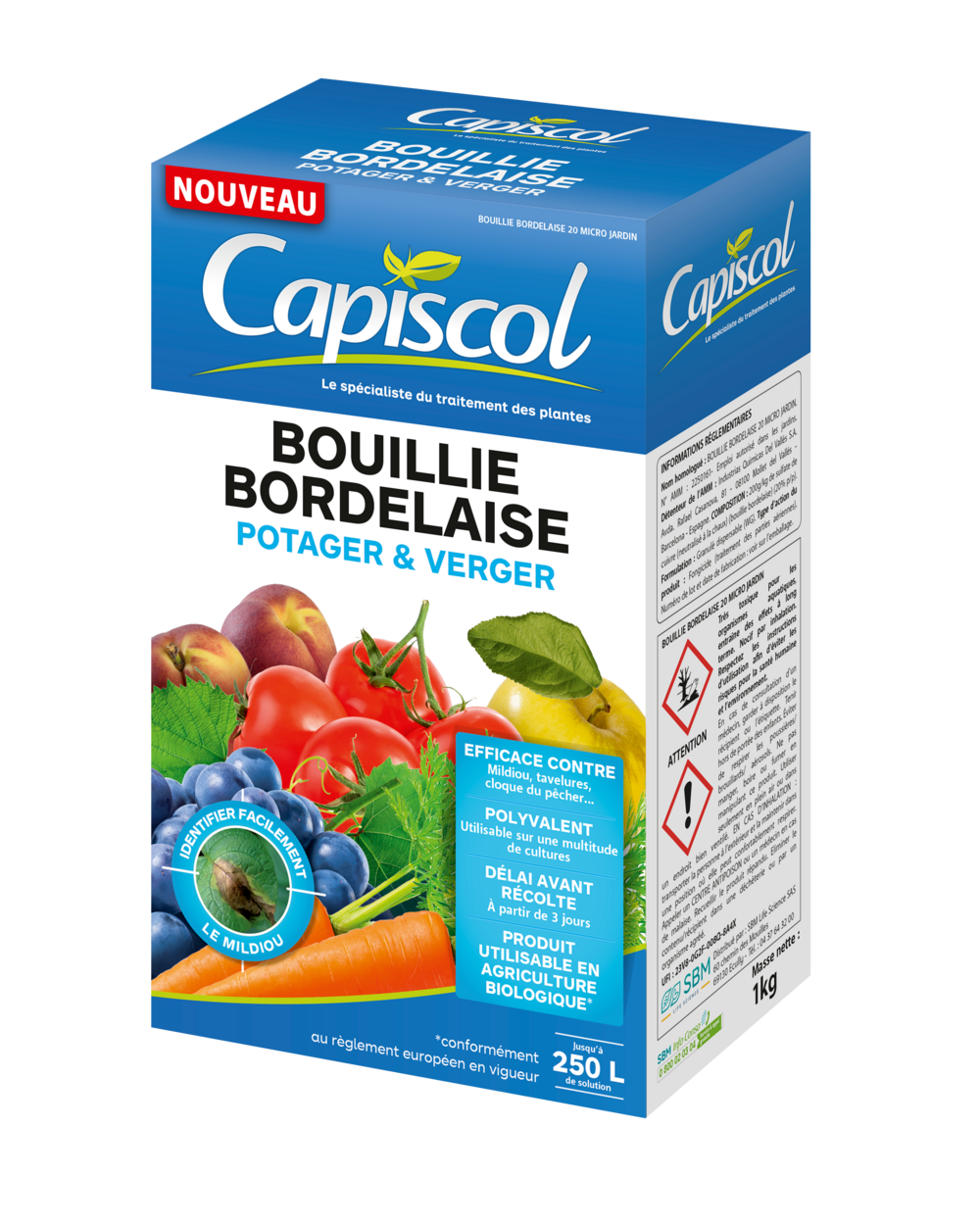 Capiscol bouillie bordelaise - 1kg - 250l de solution - granulés a dissoudre - coloration bleue