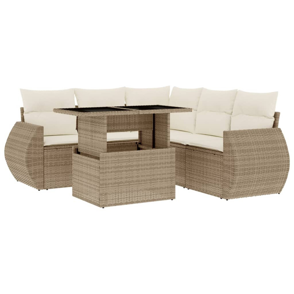 Salon de jardin avec coussins 6 pcs beige résine tressée