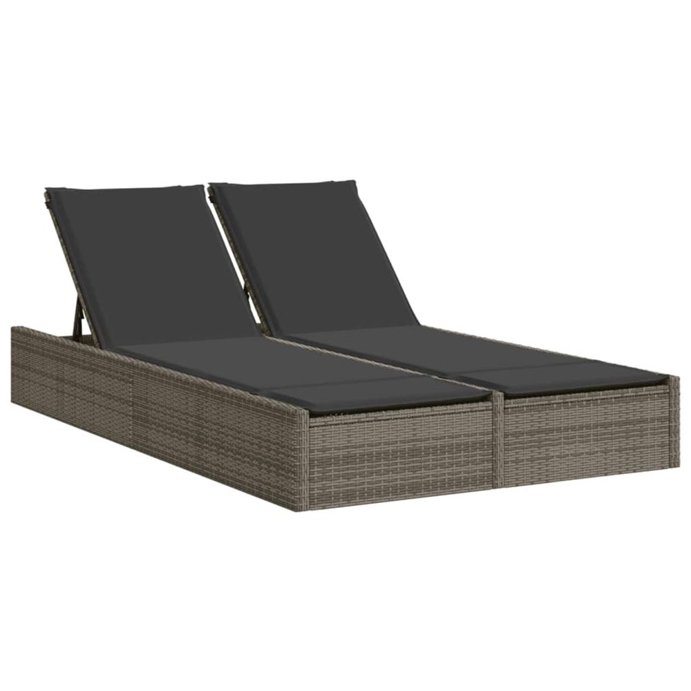 Chaise longue double avec coussins gris résine tressée bain de soleil